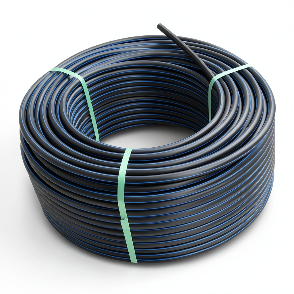 HDPE Plastic Coil Pipe PN 19.2 Bar PE 100 32 mm SDR 7.4 Black Blue Stripes