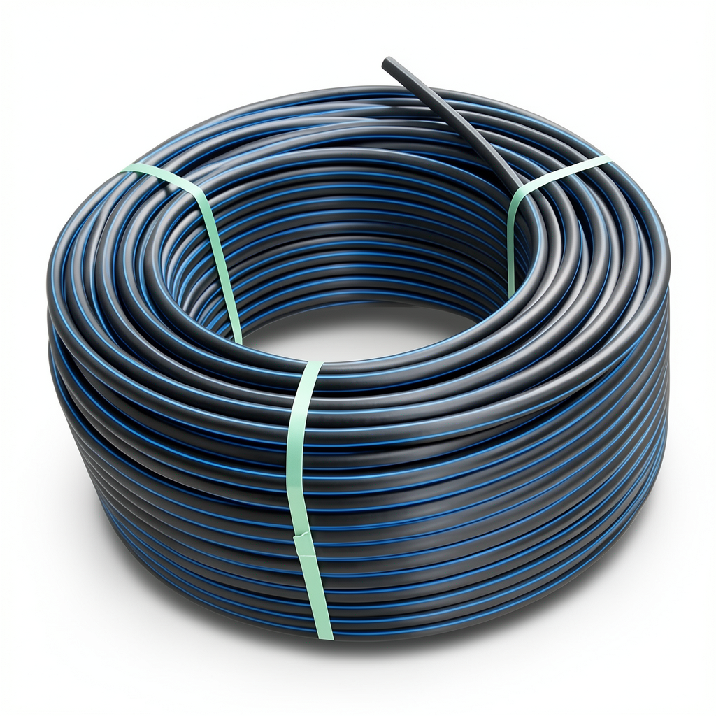 HDPE Plastic Coil Pipe Nominal Pressure 19.2 Bar PE 100 OD 110 mm SDR 7.4 Black with Blue Stripes