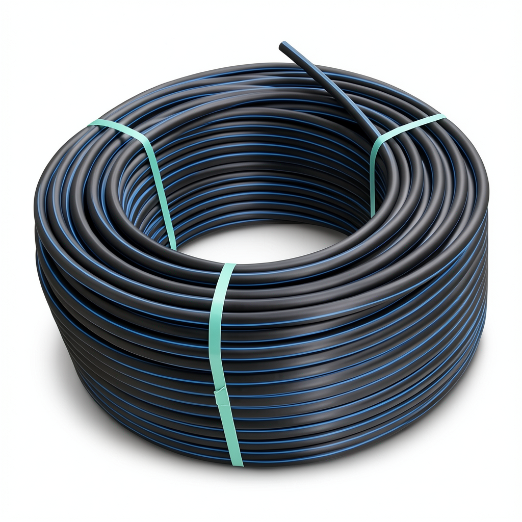 HDPE Plastic Coil Pipe PN 19.2 Bar PE 100 OD 125 mm SDR 7.4 Black with Blue Stripes