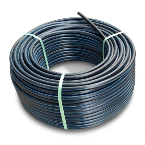 لفة أنابيب بولي ايثيلين عالي الكثافة ضغط 19.2 بار [PE 100] قطر خارجي 140 مم SDR 7.4 لون أسود مع خط أزرق