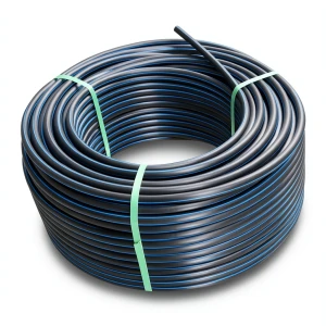 لفة أنابيب HDPE ضغط 19.2 بار PE 100 قطر خارجي 160 مم SDR 7.4 أسود مع خطوط زرقاء