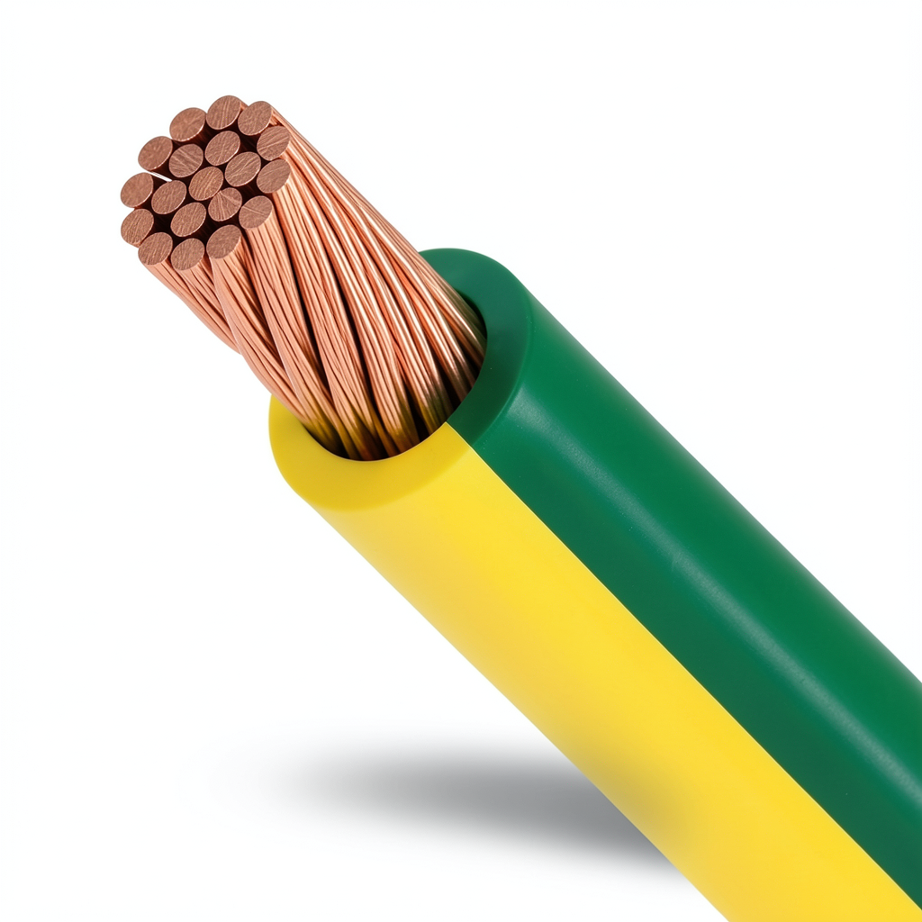 لفة سلك تأريض نحاس مجدول 95 مم2، 450/750 فولت، عزل PVC أخضر/أصفر