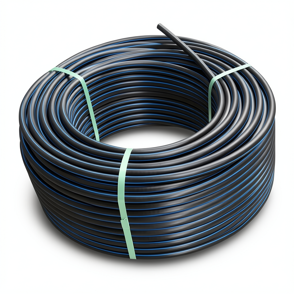 HDPE Plastic Coil Pipe PN 19.2 Bar PE 100 140 mm SDR 7.4 Black with Blue Stripes