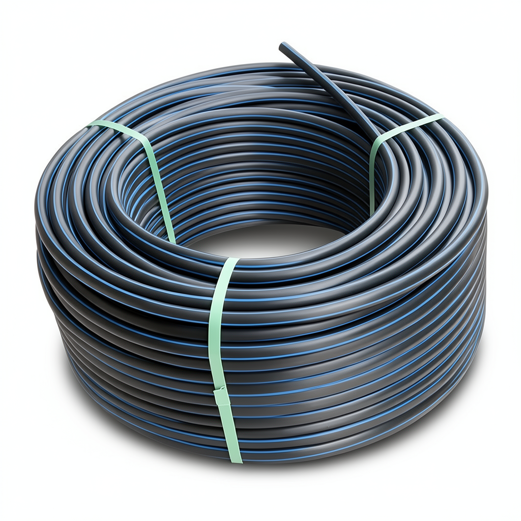 لفة أنابيب HDPE ضغط 19.2 بار PE 100 قطر خارجي 160 مم SDR 7.4 أسود مع خطوط زرقاء