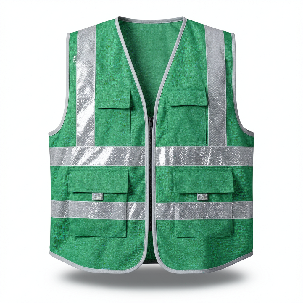 Multi-Function Green Safety Vest - 12VST-003GRN
