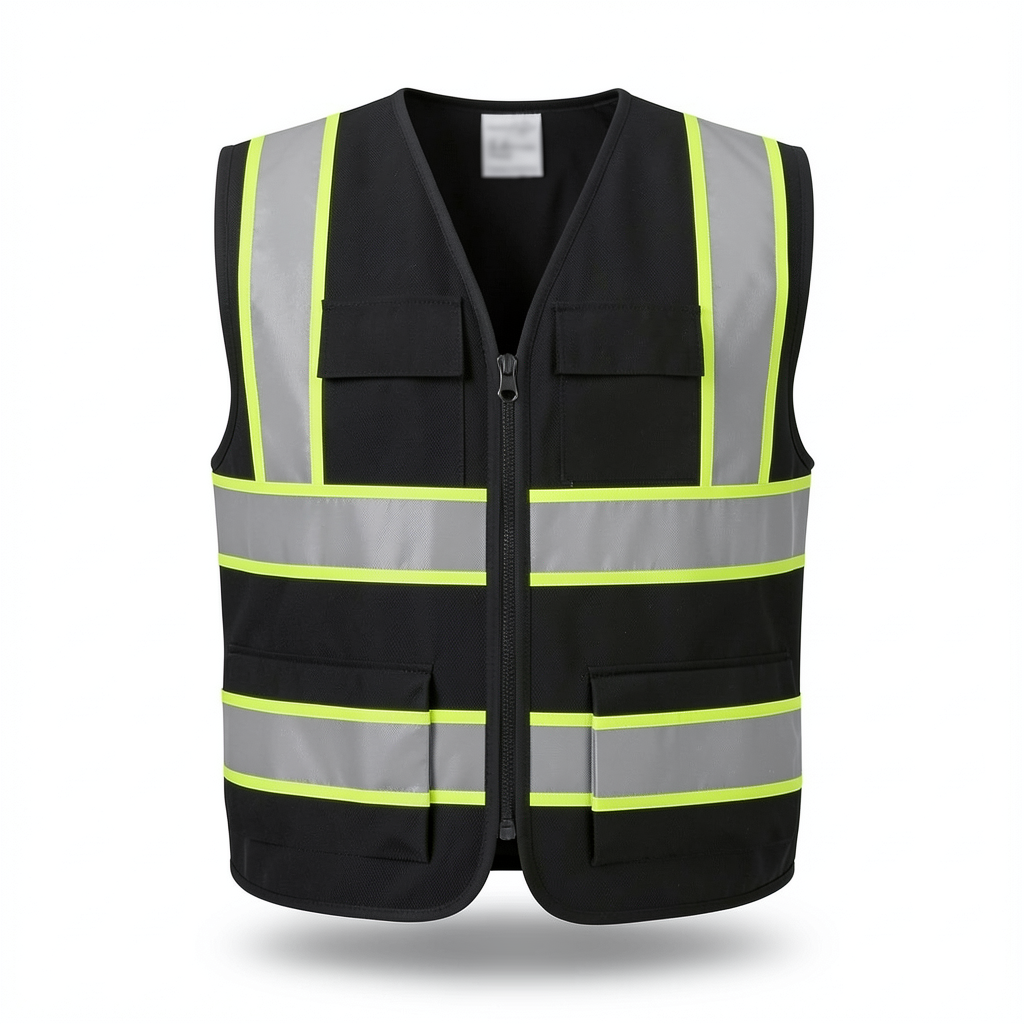 Black Safety Vest with Lime Reflective Tape