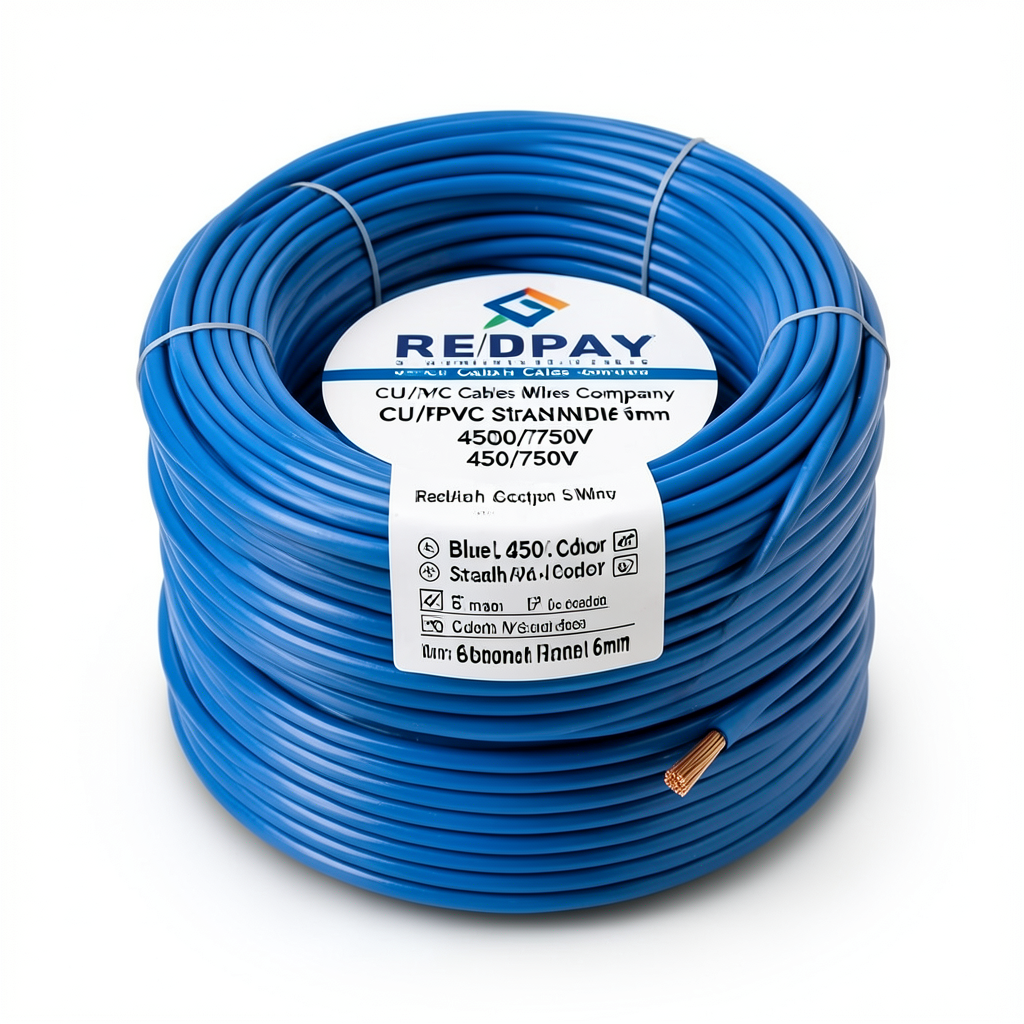 CU/PVC Stranded Wire 6mm 450/750V Blue Color | Jeddah Cables Company