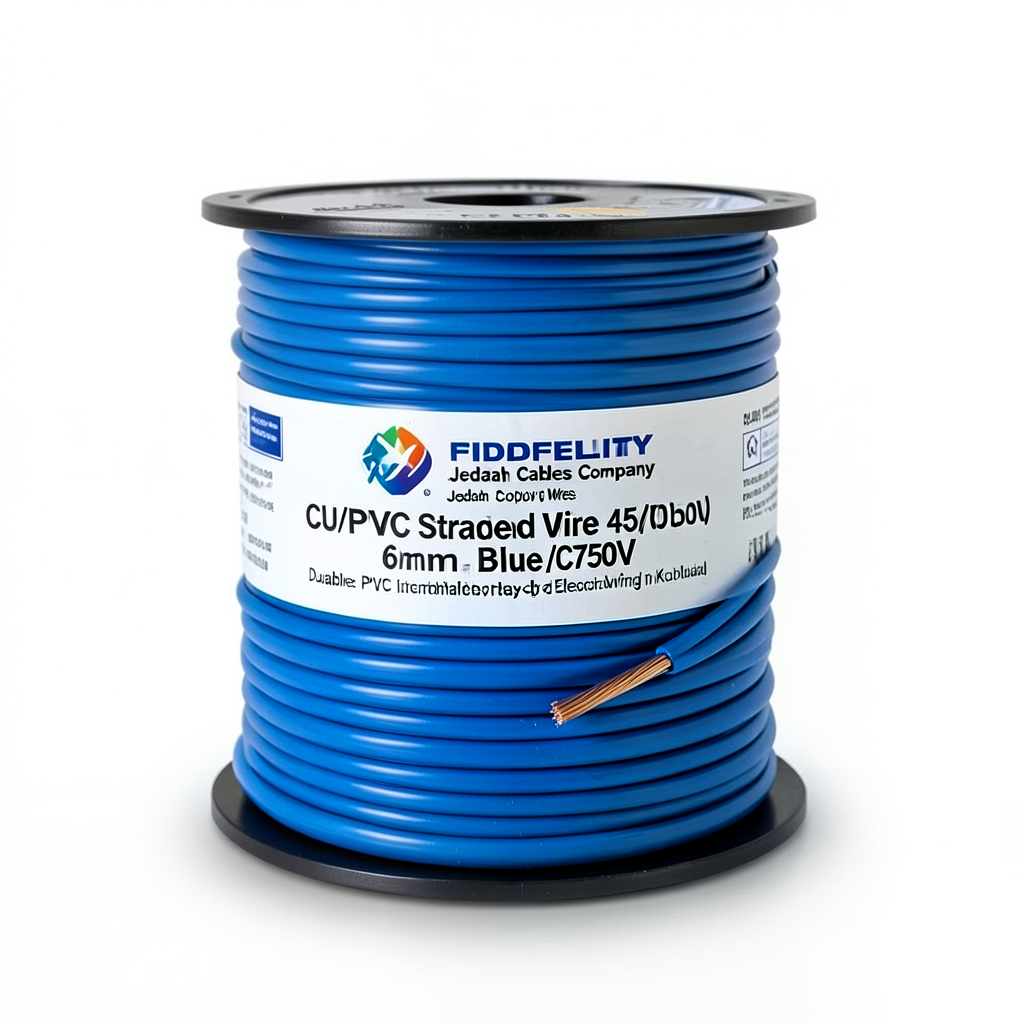 CU/PVC Stranded Wire 6mm 450/750V Blue Color | Jeddah Cables Company