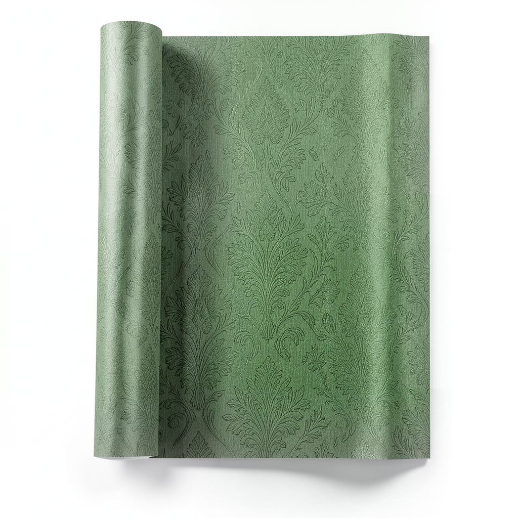 Italian Wallpaper Patterned Design Green Color, Size 10mx1.06m, Model 72928