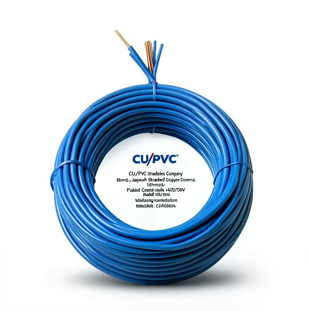 سلك نحاس مجدول CU/PVC مقاس 16mm2، 450/750 فولت، لون أزرق | شركة كابلات جدة