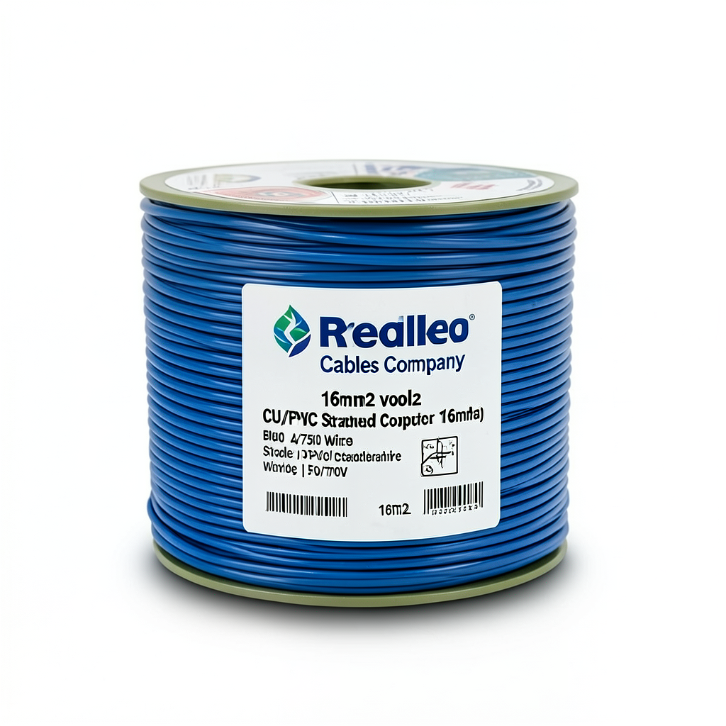 CU/PVC Stranded Copper Wire 16mm2, 450/750 volts, Blue | Jeddah Cables Company