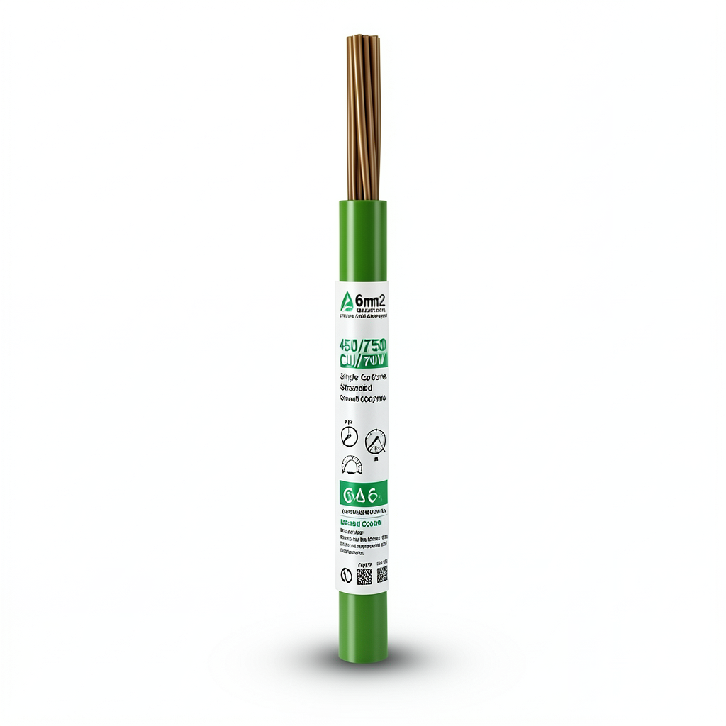 6mm2 Single Core Stranded Wire CU/PVC, 450/750 volts, Green Color | Jeddah Cables Company