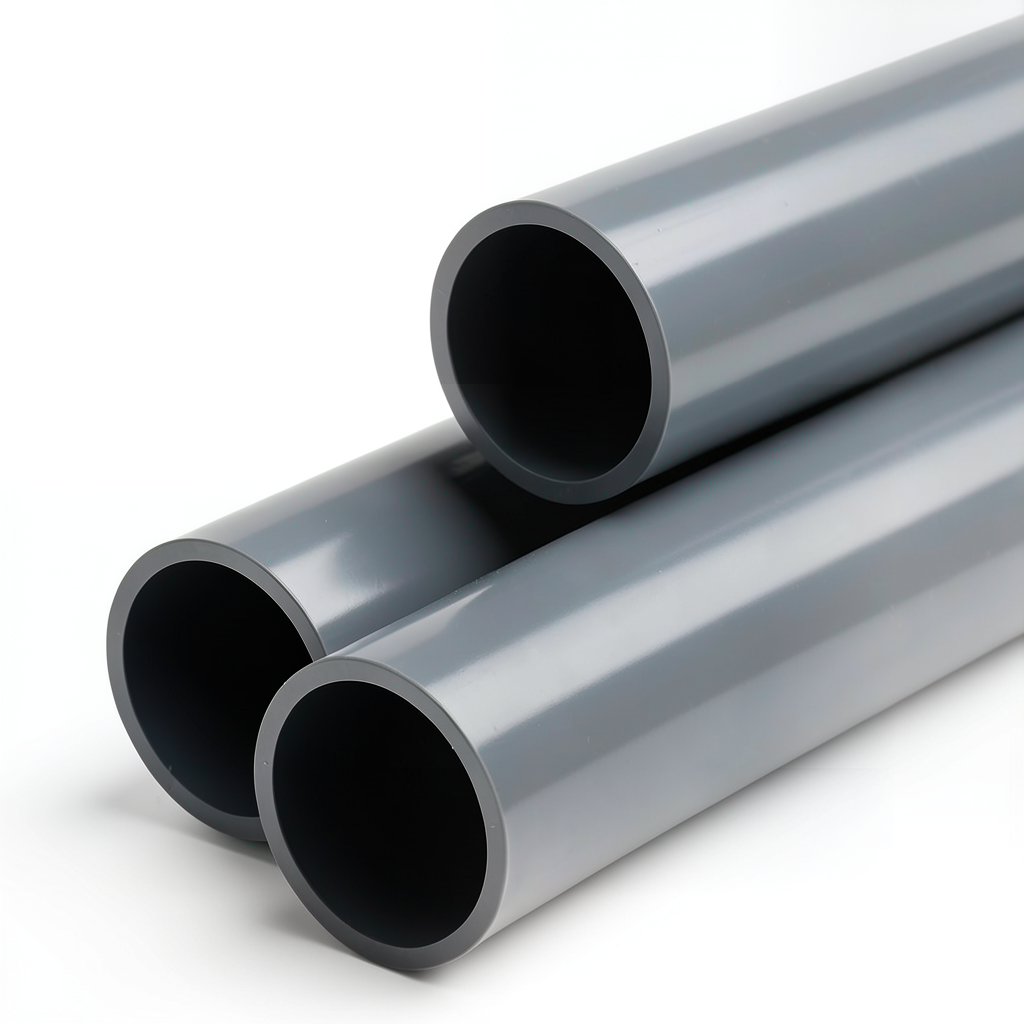 أنابيب بلاستيك UPVC ضغط 9 بار مقاس 5 إنش سمك 6.4 مم لون رمادي غامق