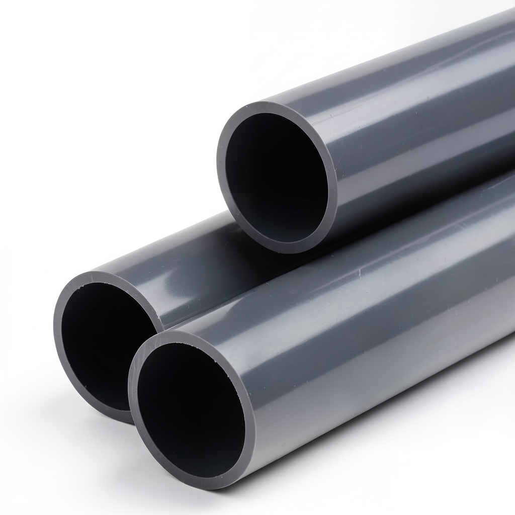 أنابيب بلاستيك UPVC ضغط 9 بار مقاس 5 إنش سمك 6.4 مم لون رمادي غامق