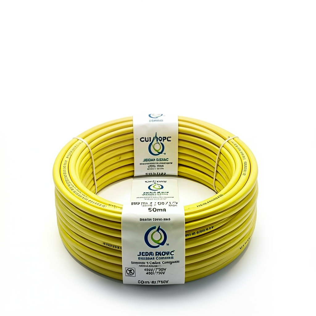 لفة سلك مفرد نحاس مجدول CU/PVC مقاس 50mm، 450/750 فولت، لون أصفر | شركة كابلات جدة