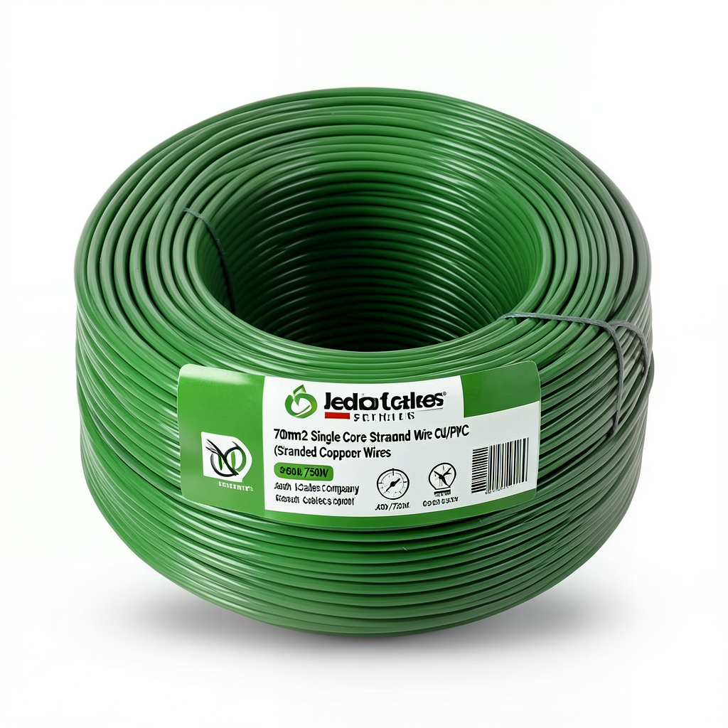 70mm2 Single Core Stranded Wire CU/PVC, 450/750V, Green Color | Jeddah Cables Company