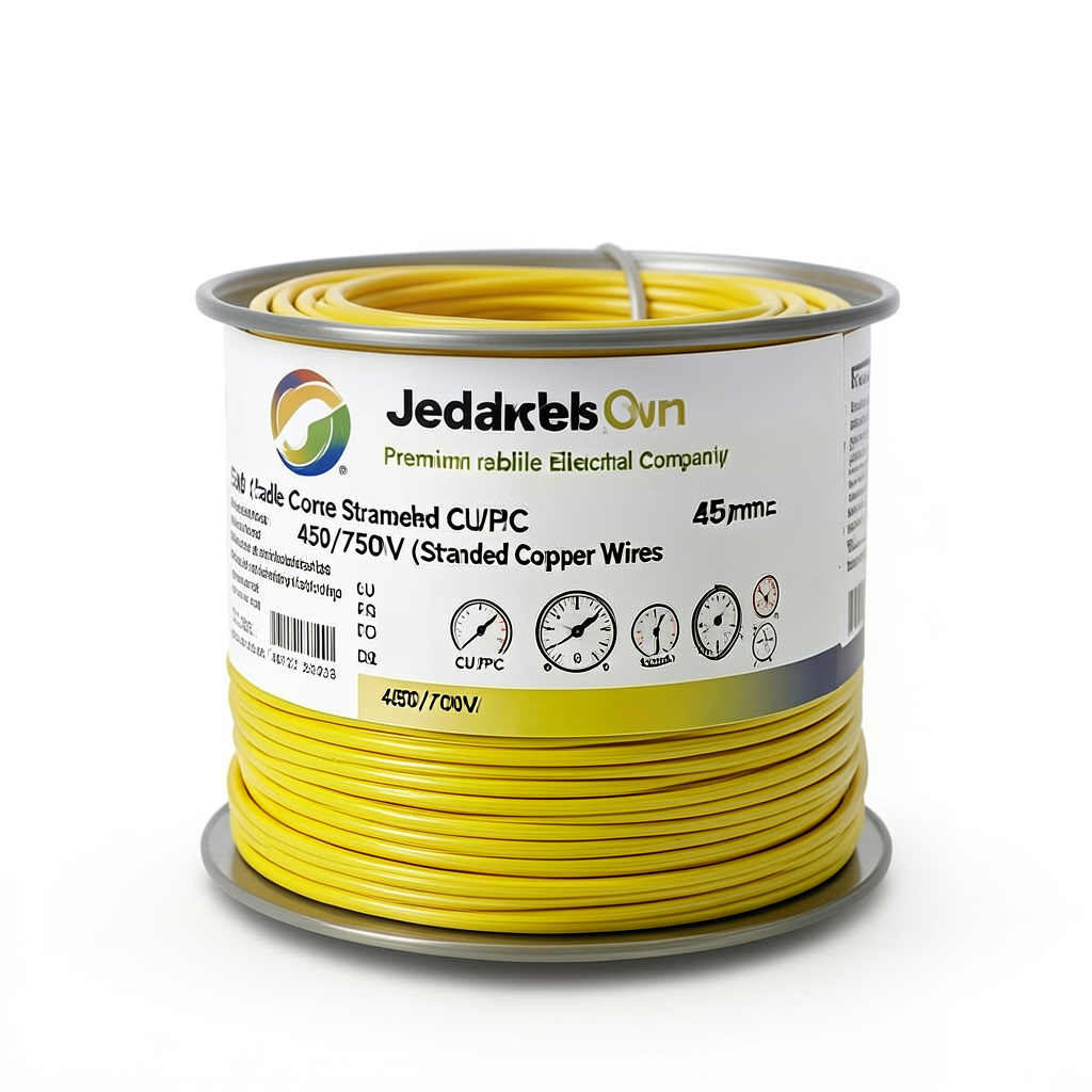 لفة سلك مفرد نحاس مجدول CU/PVC مقاس 25mm2، 450/750 فولت، لون أصفر | شركة كابلات جدة