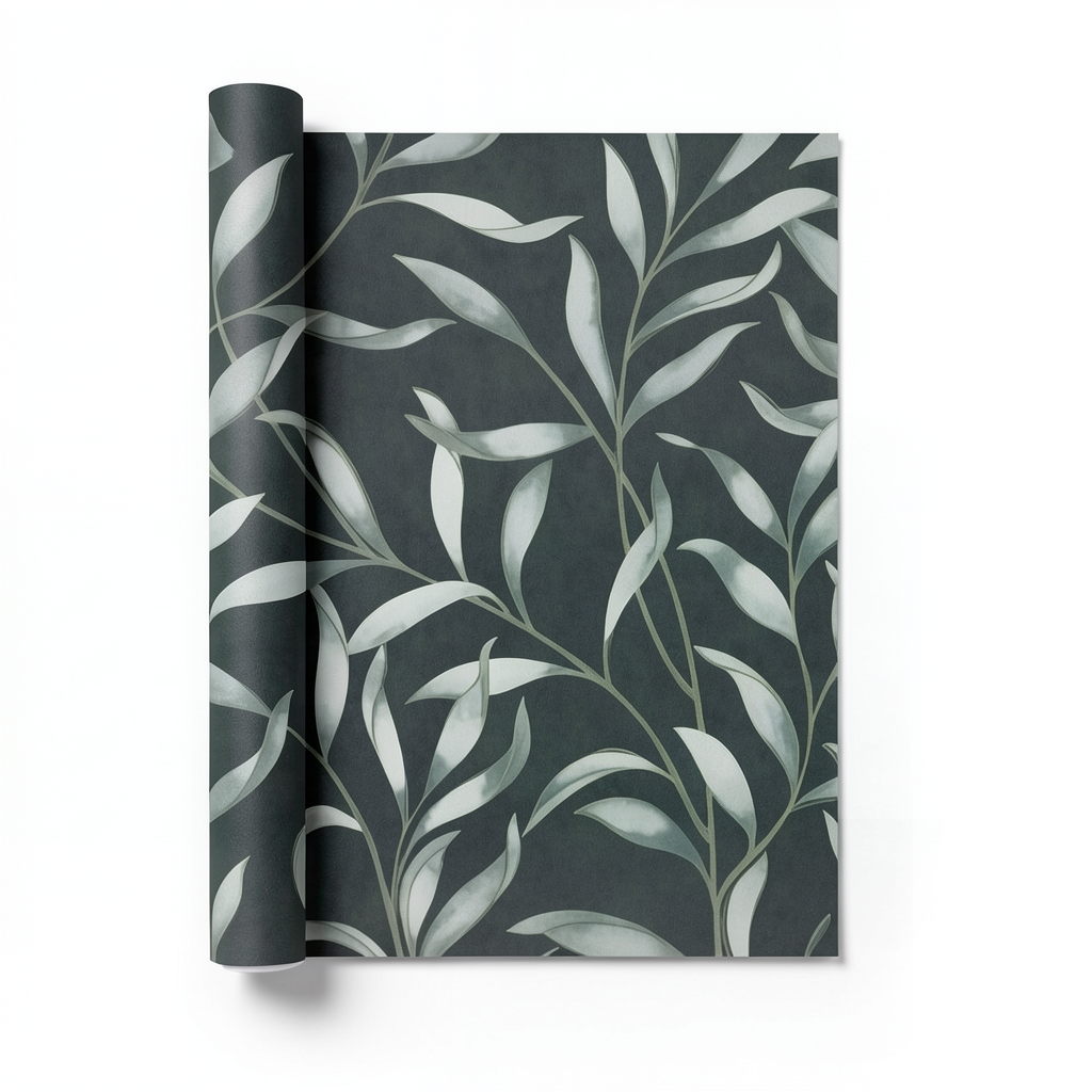 Dutch Leaf Patterned Wall Covering 10 m x 0.53 m Dark Green, Model 221321