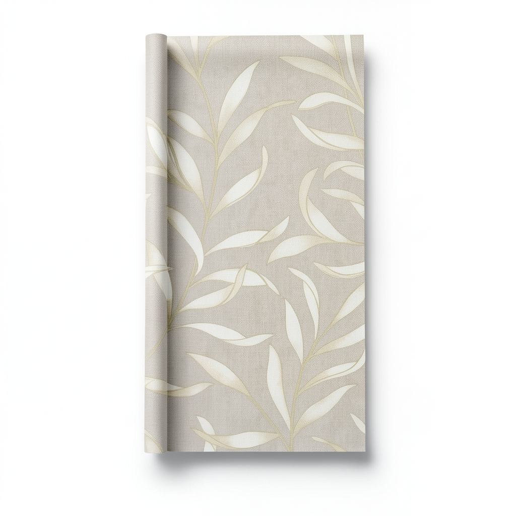 Leaf Patterned Wallpaper 10 m x 0.53 m Beige, Model 221322