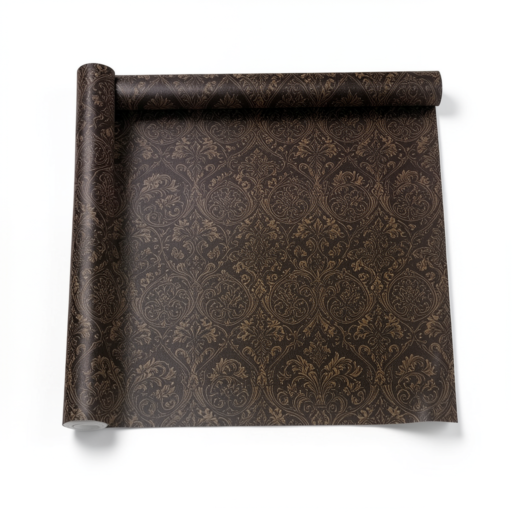 Italian Patterned Wall Covering 10m x 0.53m Dark Brown, Model 73530