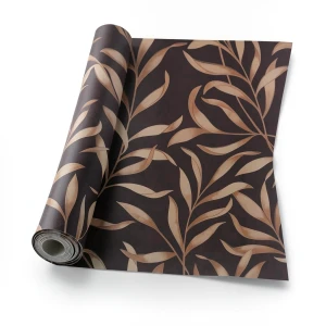 Leaf Patterned Wallpaper 10 m x 0.53 m Dark Brown