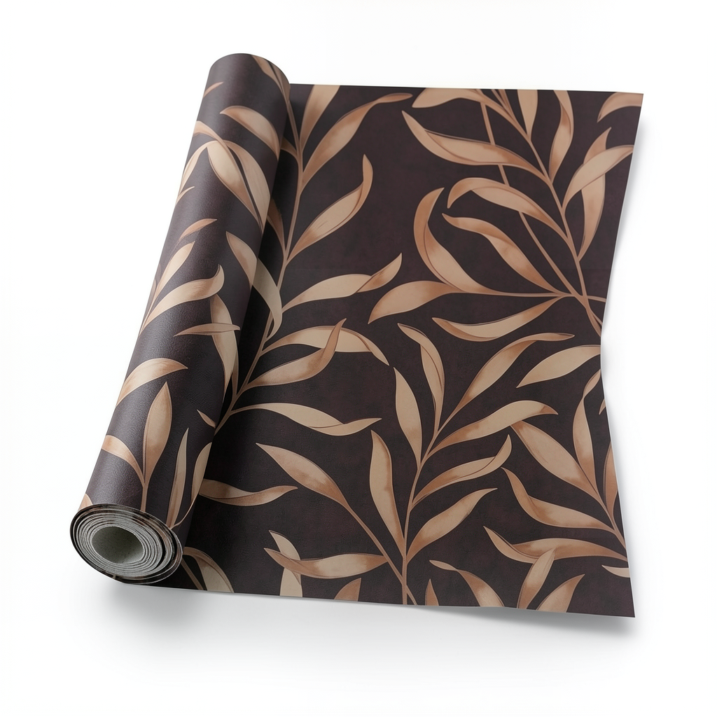 Leaf Patterned Wallpaper 10 m x 0.53 m Dark Brown