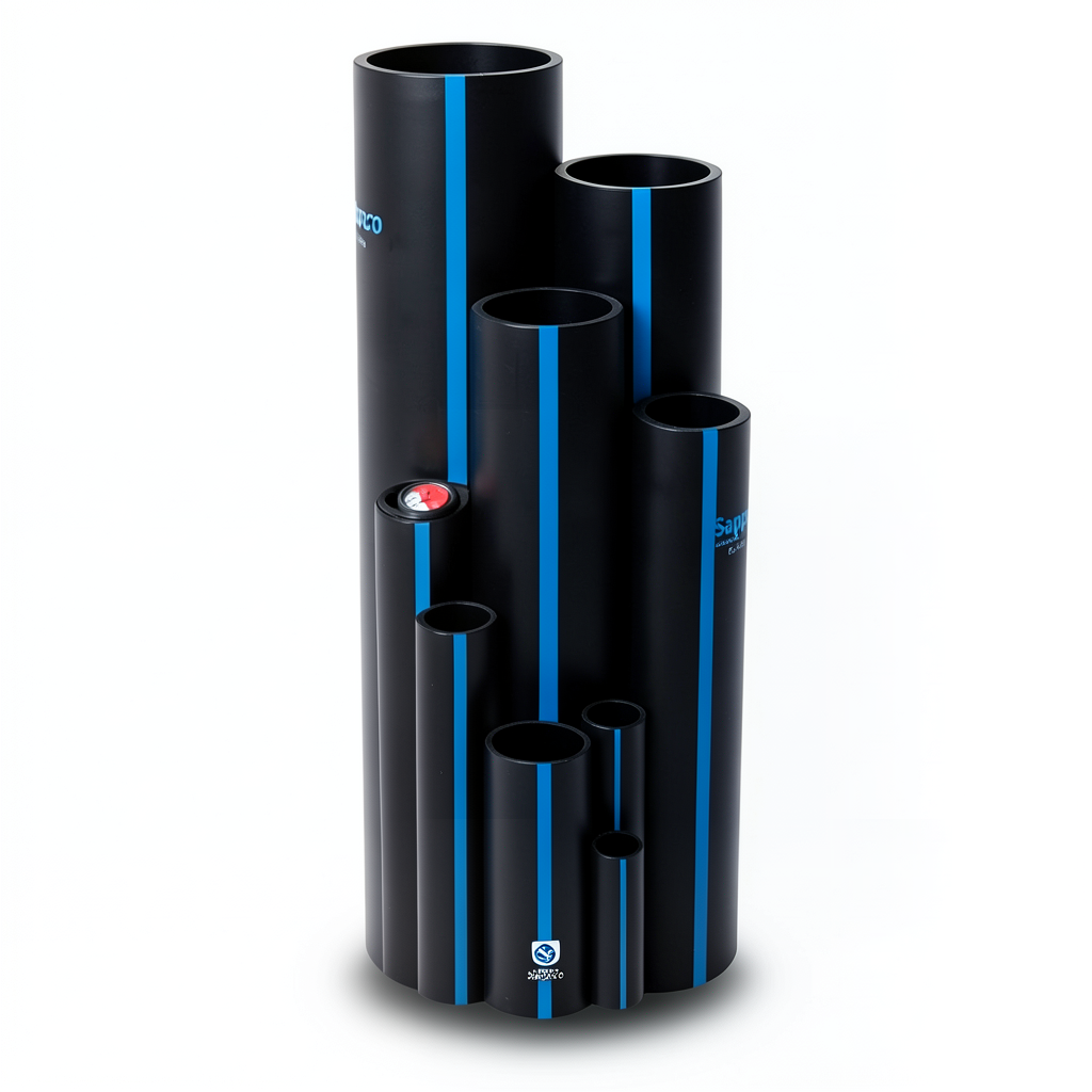 مواسير HDPE Sappco PE 100 قطر خارجي 200 مم سمك 7.7 مم لون أسود | سابكو