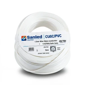 سلك مجدول CU/PVC مساحة مقطع 1.5mm، 450/750 فولت، لون أبيض | شركة كابلات جدة