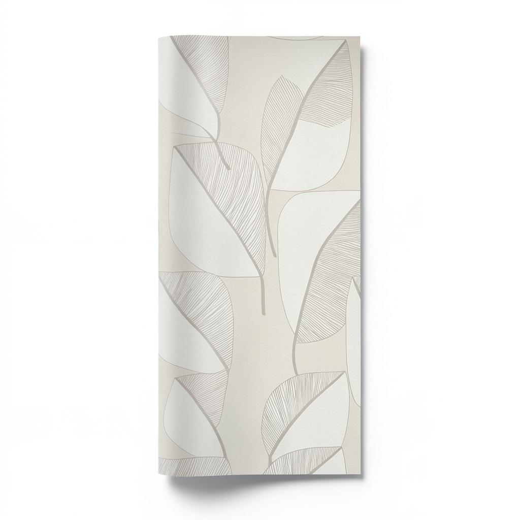 Italian Wallpaper Leaf-Patterned Design 10m x 0.53m, Light Beige
