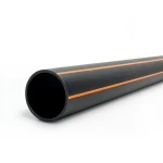 HDPE Pipe 10 Bar Pressure PE 100, OD 200 mm Thickness 18.2 mm Black with Orange Stripes
