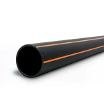 HDPE Polyethylene Pipe PN 10 Bar PE 100 225 mm OD 20.5 mm Thickness Black with Orange Stripes