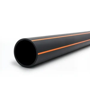 مواسير بلاستيك HDPE ضغط اسمي 10 بار PE 100، قطر خارجي 280 مم، سماكة 25.4 مم لون اسود مع خطوط برتقالي
