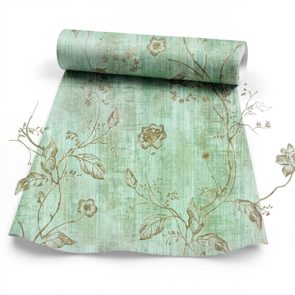 Floral Wall Covering Green Color, 10m Length, 1.06m Width, Model 44438