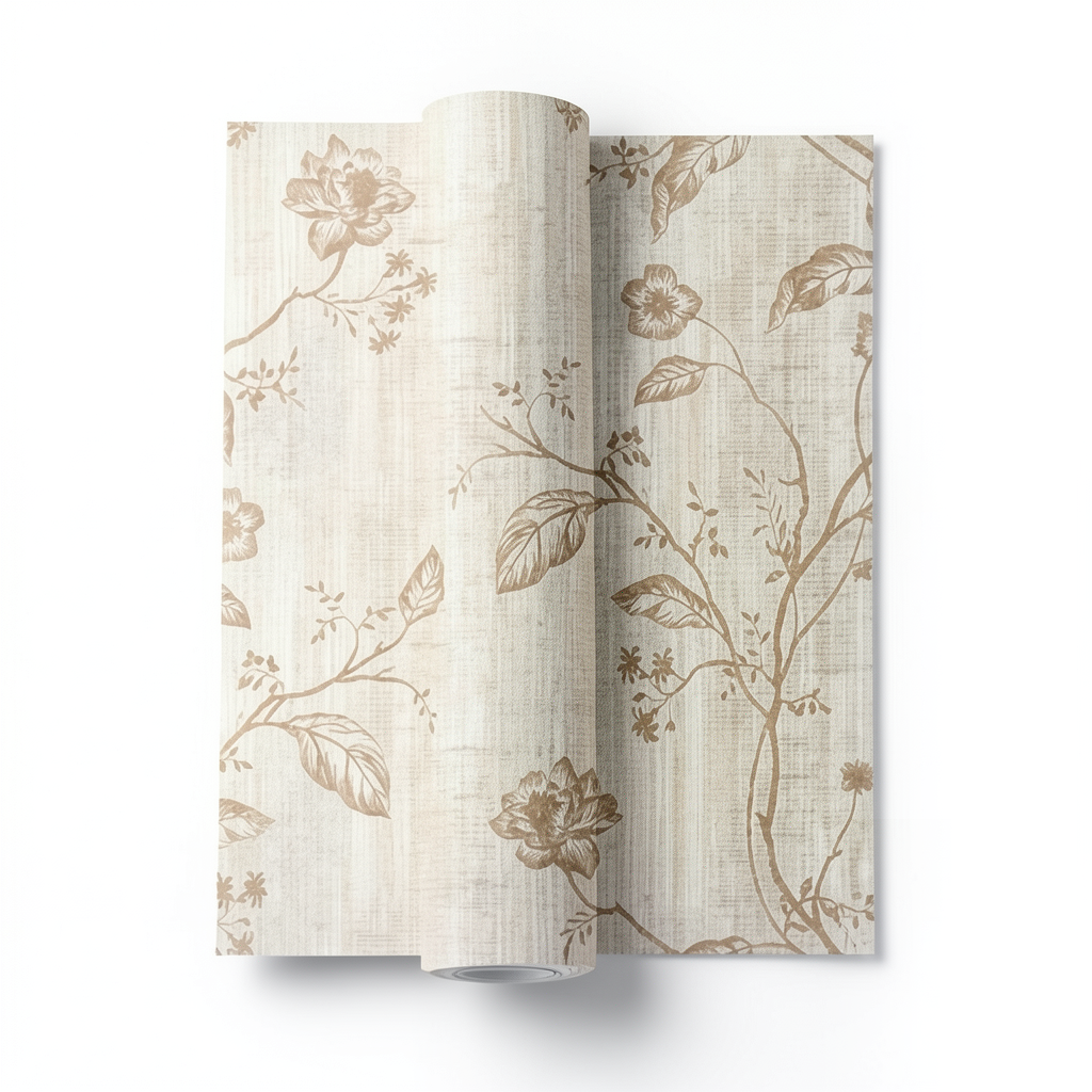 Italian Wallpaper Floral Design 10m x 1.06m Beige, Model 44434
