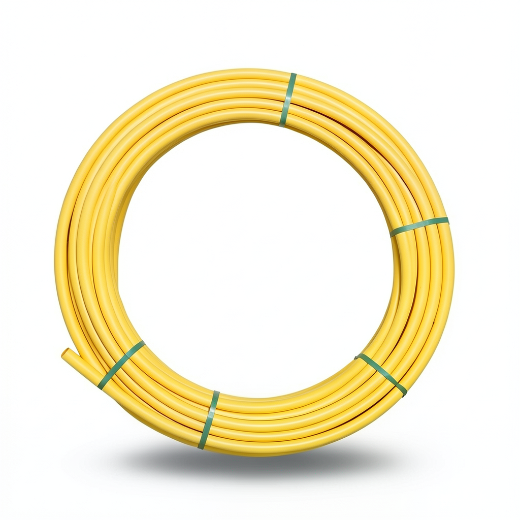 لفة أنابيب HDPE ضغط اسمي 4.8 بار PE 80، قطر 20 مم، سماكة 2.3 مم، أصفر