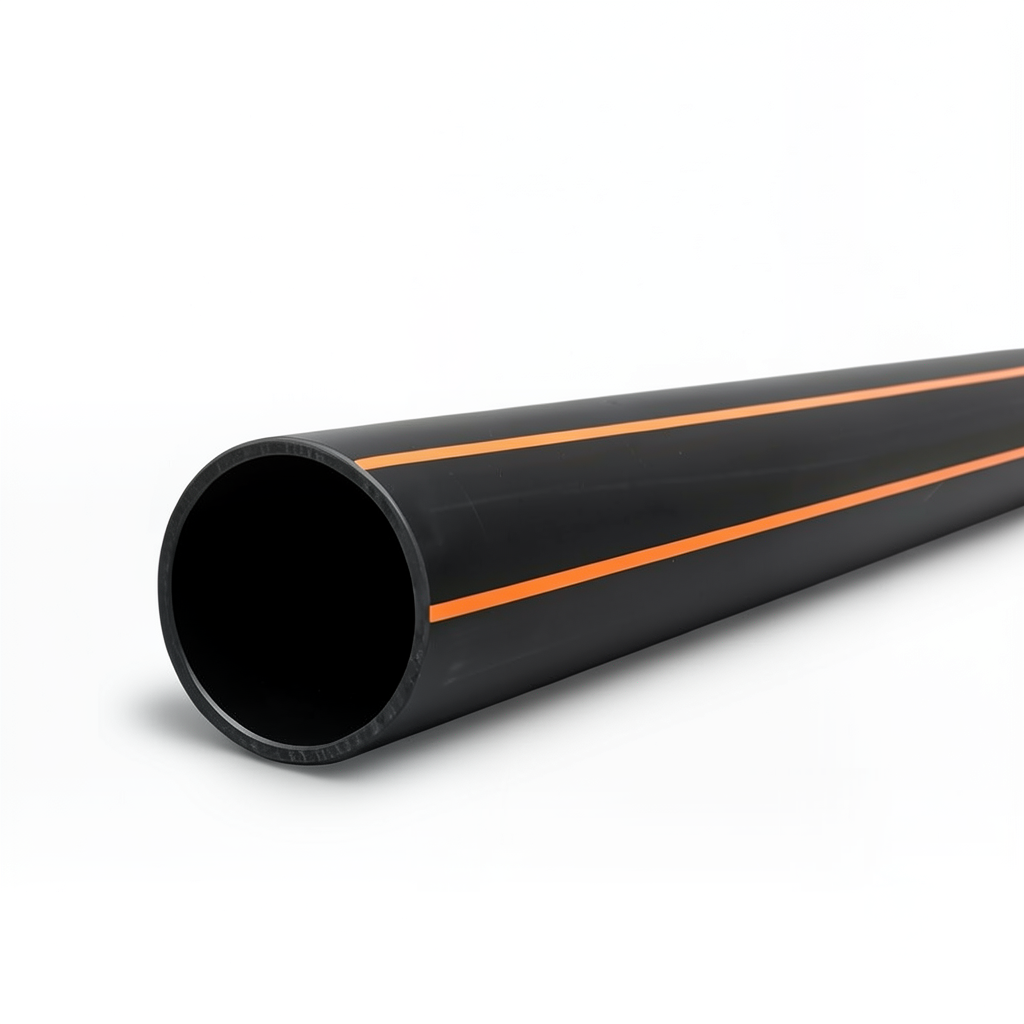 HDPE Polyethylene Pipe PN 6 Bar PE 100 OD 450 mm Thickness 25.6 mm Black with Orange Stripes