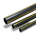 أنابيب بلاستيك HDPE ضغط 4.8 بار PE 80 قطر خارجي 180 مم سماكة 10.3 مم أسود مع خطوط صفراء
