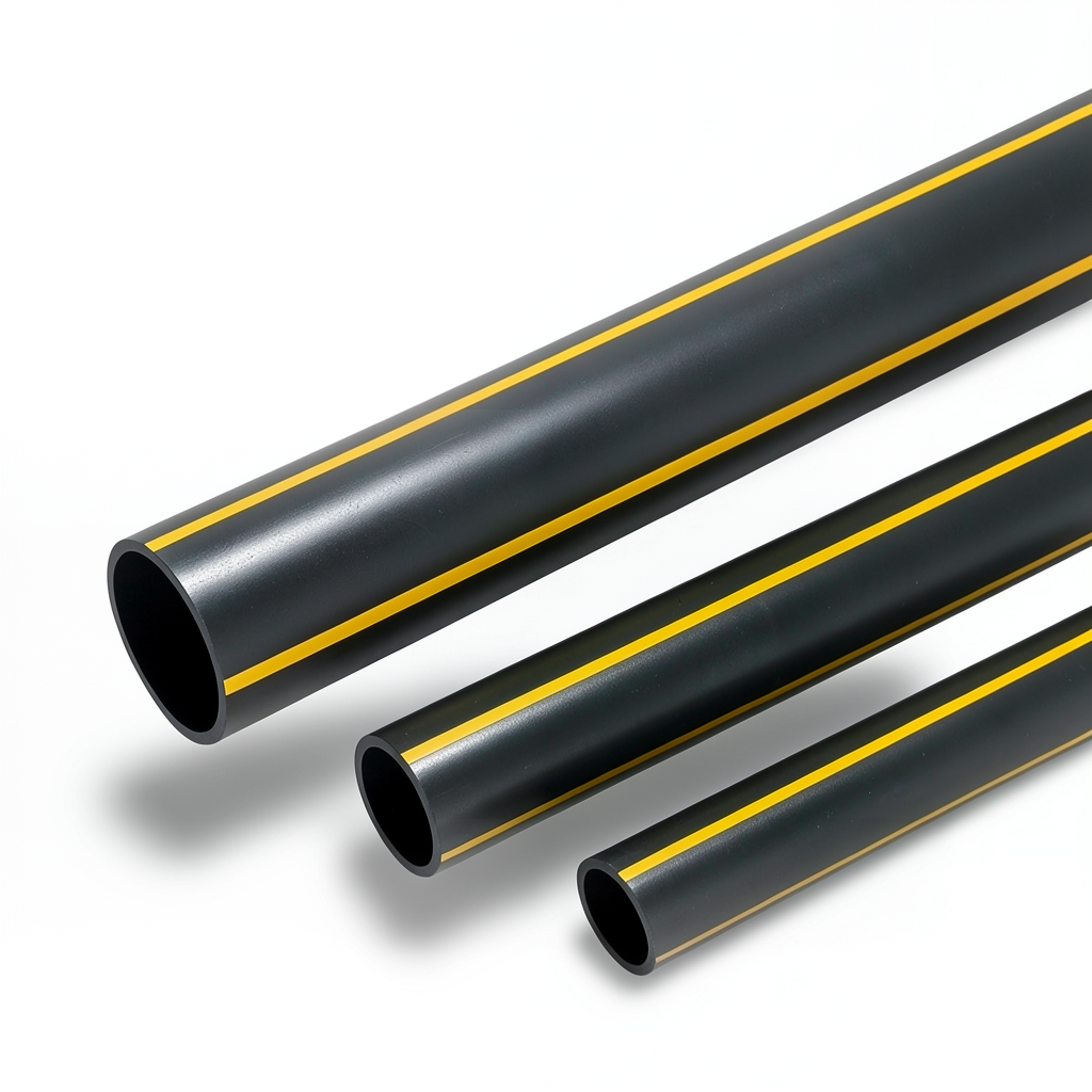 HDPE Plastic Pipe PN 4.8 Bar PE 80 OD 180 mm Thickness 10.3 mm Black Yellow Stripes