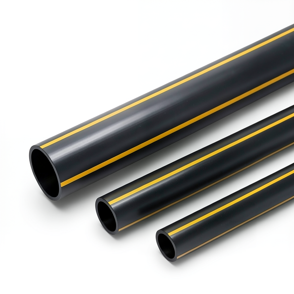 HDPE Pipe PN 4.8 Bar PE 80 OD 200 mm Thickness 11.4 mm Black with Yellow Stripes