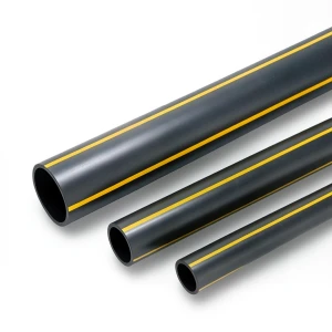 مواسير HDPE بولي ايثيلين ضغط 4.8 بار PE 80 قطر خارجي 315 مم سمك 17.9 مم أسود مع خطوط صفراء