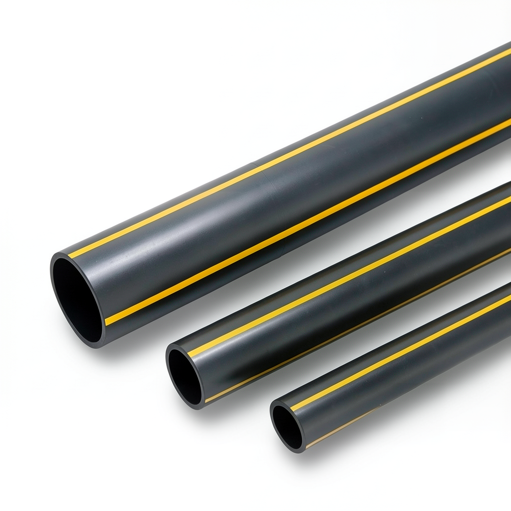 HDPE Polyethylene Pipe PN 4.8 Bar PE 80, 315 mm OD, 17.9 mm Thickness Black/Yellow