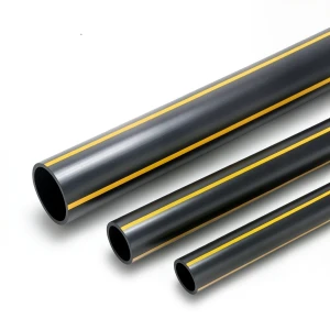 مواسير HDPE ضغط 8 بار PE 80 قطر خارجي 280 مم سمك 25.4 مم أسود مع خطوط صفراء