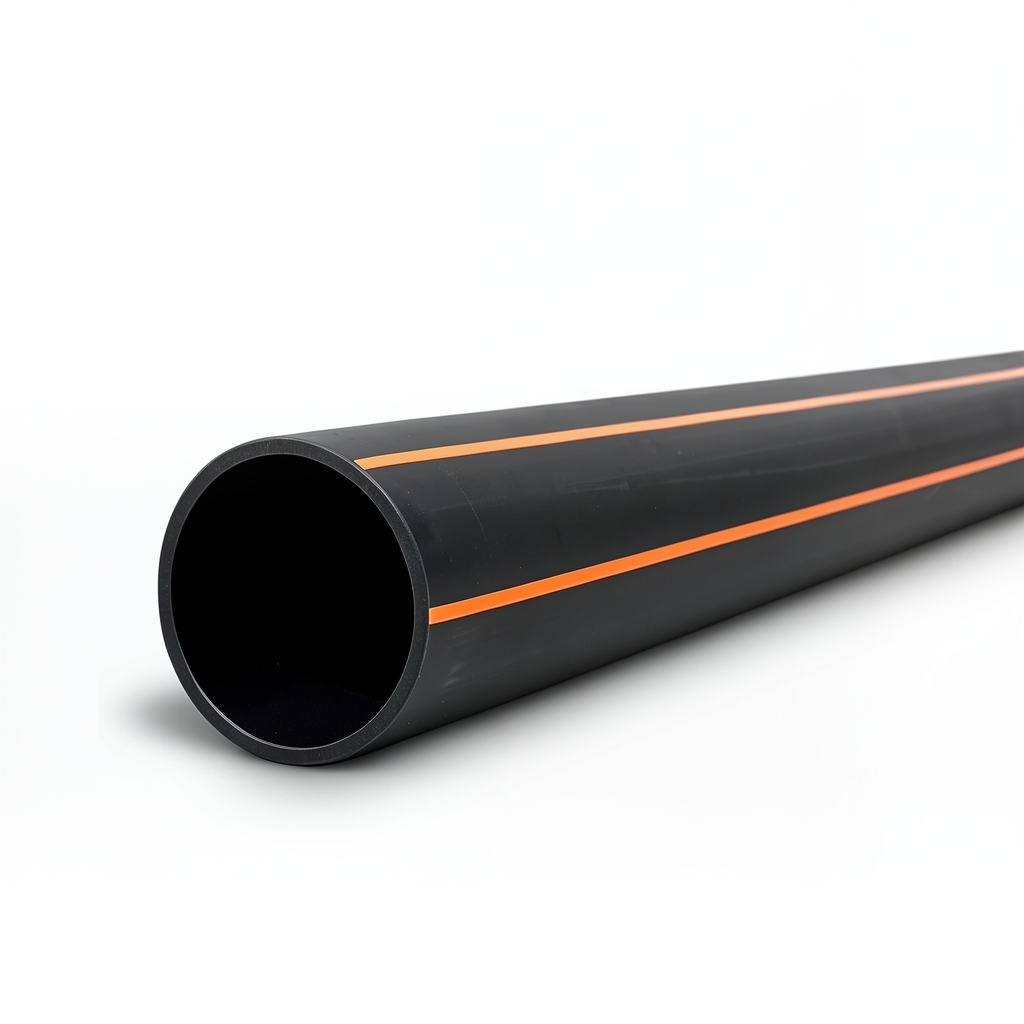 HDPE Polyethylene Pipe PN 6 Bar PE 100 OD 280 mm Thickness 15.9 mm Black with Orange Stripes