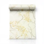 Italian Wallpaper Leaf-Patterned Design, Size 10mx1.06m, Creamy Color