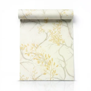 Italian Wallpaper Leaf-Patterned Design, Size 10mx1.06m, Creamy Color