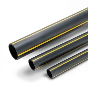 HDPE Polyethylene Pipe 8 Bar Pressure PE 80 Size 400 mm OD Thickness 36.4 mm Black Yellow Stripes