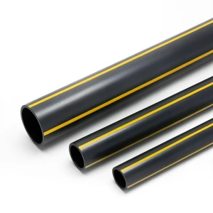 مواسير بلاستيك HDPE ضغط 8 بار PE 80 قطر خارجي 450 مم سماكة 40.9 مم أسود مع خطوط صفراء