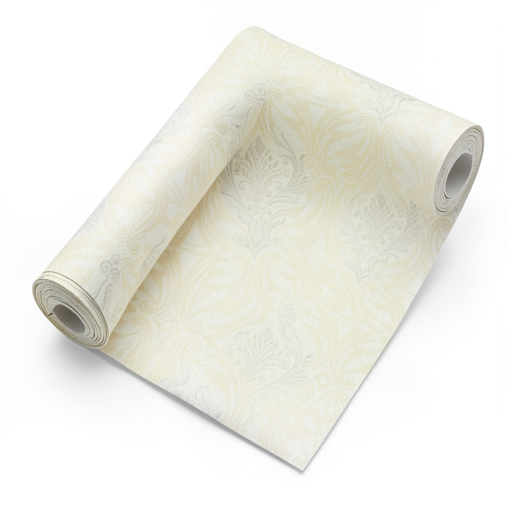 Italian Wallpaper Creamy Color Classic Design, Size 10mx1.06m, Model RC19012
