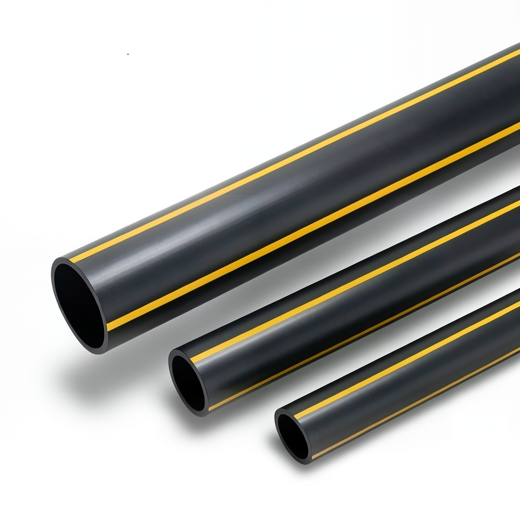 HDPE Plastic Pipe 8 Bar Pressure PE 80, 560 mm OD, 50.9 mm Thickness Black with Yellow Stripes
