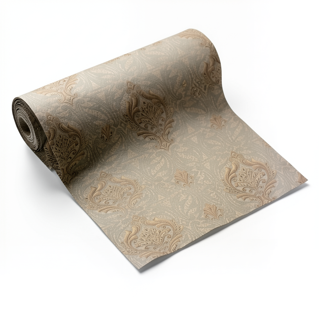 Italian Wallpaper Dark Beige Color Classic Design, Size 10m x 1.06m